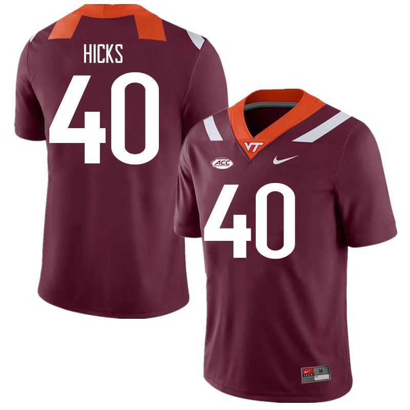 Men #40 Stephon Hicks Virginia Tech Hokies College Football Jerseys Stitched Sale-Maroon